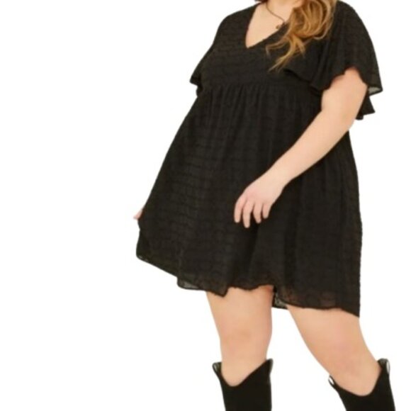 Arula Womens Mini Skater Dress Black Shimmer Swiss Dot Pockets Plus 3X New - Picture 1 of 4